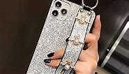 LNtech Luxury Sparkle Bling Protector Cover with Stand Holder Hand Strap,Glitter Cute Bee Wrist Strap Kickstand Phone Case Compatible with iPhone 15 pro
