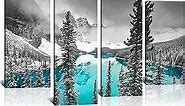 Derkymo 4 Pieces Teal Blue Moraine Lake Wall Art Black and White Canada Rocky Mountain Picture Landscape Print On Canvas Giclee Artwork for Wall Decor Easy to Hang 12"x24"x2pcs+12"x32"x2pcs