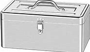 XWZ Thicken Stainless Steel Tool Boxes Portable Tool Storage Organizer with Dual Lock Secured, Waterproof Metal Toolboxes with Handle and Removable Tray for Home(Size:L,Color:Single-Layer)