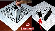 ✅ Easy 3D Drawings on Graph/Grid Paper #graphpaperart