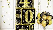 Eiurteao 3pcs 40th Birthday Decorations Boxes for Men Women, Black Gold Happy 40 Birthday Balloons Boxes Party Supplies, 40 Year Old Bday Theme Cardboard Box Decor