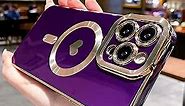 OWLSTAR Cute Hearts Magnetic Case for iPhone 14 Pro Max 6.7-Inch [Compatible with MagSafe] Soft TPU Bling Full Camera Cover, Silicone Bumper Shockproof Phone Case for Women Girls (Purple)