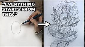 Transforming a Simple Elipse into a Mermaid - Illustration & Drawing Process - Sketch & Chill