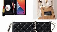 YAKVOOK Wallet Case Apply to iPhone 11 Pro Max,Luxury Fashion Flip Purse Leather Bag with Card Slots Crossbody Chain Shoulder Strap with Mirror Bracket Shockproof Protector (iPhone 11 Pro Max, Black)