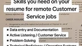 Example of skills you can use on your resume for remote Customer Service jobs Get Noticed, Get Hired ⤵️ #fyp #atlanta #houston #charlotte #resumeservices #resumetips #resumewriter #resumewriting #remotejobs #remotework #workfromhome