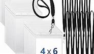 Chuangdi Large 4 x 6 Inch Clear ID Badge Holder with Lanyard Waterproof Vertical Badge ID Card Holders Clear Plastic Tags Transparent PVC Pouch for Office School (200 Pcs)