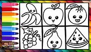 Drawing And Coloring Cute Fruits 🍌🍎🍊🍇🍐🍉🌈 Drawings For Kids