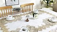 BrekSdat Rectangle Tablecloth Beige Lace 52 x 70 Inches for Dining Tables End Bedstand Wedding Banquet Party Washable Fabric Carnation Flower Decor