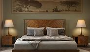 BME Christian 49" King Bed Frames with Headboard, Rustic, Solid Wood, Dark Brown