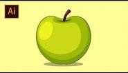 How To Draw a Green Apple Easily | Fruit Vector Art Tutorial For Beginners | Adobe Illustrator CC