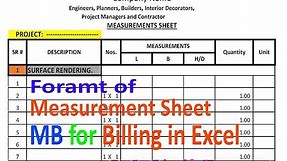 Format of Measurement Sheet in Excel | Measurement Book for Billing.