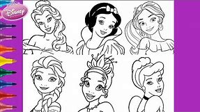 Princesses Coloring Compilation Disney - Princess Coloring Page - Coloring Tiana Elsa Cinderella