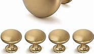 Brass Cabinet Knobs and Pulls Solid,Aged Gold Round Knob,Champagne Bronze Cabinet Knobs,1-1/5 Diameter (5, Aged Brass)
