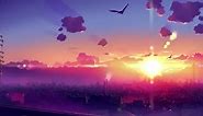 PC Animated Sunset Purple City Live Wallpaper