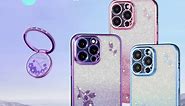Coralogo (3in1 for Samsung Galaxy S21 FE 5G Case Glitter Sparkly Women Girls Sparkle Girly Bling Shiny Phone Cover Cute Flowers Floral Design with Ring Pretty Purple Cases for Samsung S21 FE 5G 6.4''