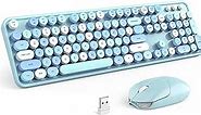 KNOWSQT Wireless Keyboard and Mouse Combo, Blue 104 Keys Full-Sized 2.4 GHz Round Keycap Colorful Keyboards, USB Receiver Plug and Play, for Windows, Mac, PC, Laptop, Desktop