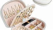 ProCase Travel Size Jewelry Box, Small Portable Seashell-Shaped Jewelry Case, 2 Layer Mini Jewelry Organizer in PU Leather for Women, Mother's Day Gift -White