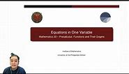 [Math 20] Lec 1.1 Linear, Quadratic, Rational Equations, Problem Solving (1 of 3)