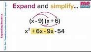 Expand and Simplify Double Brackets (different signs) - Tutorial / Revision
