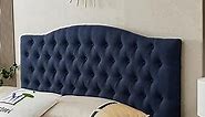 Linen Upholstered Queen/Full Headboard, Tufted Button Headboard for Queen/Full Bed, Curved Integrated Design with Tufted Solid Wood Head Board and Luxury Soft Padded, Navy Blue