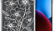 ENDIY iPhone 15 Case Flower Floral for Women Girls Girly Cute Designer Phone Case Clear with Design, Compatible with iPhone 15 Case Transparent,White Flowers and Leaves Line Art
