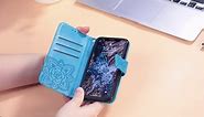 Wallet Case for Samsung Galaxy A03 Core,PU Leather Flip Protective Phone Case Wrist Strap Card Slots Holder Pocket Emboss Butterfly Flower Stand Case for Samsung Galaxy A03 Core Blue