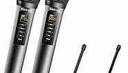 Bietrun Wireless Microphone with Echo/Treble/Bass, UHF 160ft Range, Dual UHF Cordless Dynamic Mic Handheld Microphone System for Home Karaoke, Meeting, Party, Wedding(Receiver with Bluetooth)