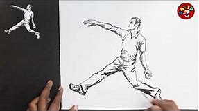 How to draw - cricket bowler- bowling the ball sports player drawing - Easy