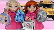Elsa and Anna toddlers Packing their Backpacks and Lunch Box