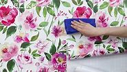 VEELIKE 17.7''x118'' Watercolor Pink Floral Peel and Stick Wallpaper Peonies Floral Wallpaper Prepasted Self Adhesive Mural Removable Wallpaper Floral Contact Paper for Walls Cabinets Shelf Furniture
