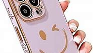 Puninoto Compatible with iPhone 13 Pro Case 6.1inches, Cute Cases with Smile Face and Electroplate Edge Bumper Cover,Soft TPU Shockproof Durable Phone Case for Girls Teen,Women (Purple)