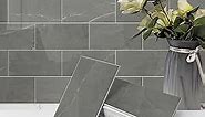 Avant Decor | Sample Tile | Stone Composite Subway Stone Texture Tiles | Peel and Stick Kitchen Backsplash Tiles | Wall Tiles | 3” x 6” | Bex Metro Glossy Slate