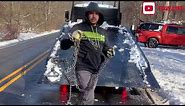 HOW TO GET A CAR OUT OF A DITCH | USING A ROLLBACK TOW TRUCK WITH WINCH AND SNATCH BLOCK.