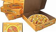 12 PCS Pizza Boxes, 7 x 7 Inch Kraft Corrugated Pizza Boxes Yellow Color Printing Cardboard Boxes Takeout Containers Takeaway Shipping Storage Boxes for Pizza Cake Cookies Food (7 inch)