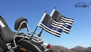 MASION 6" x 10" Motorcycle Flags Blue Line USA Flag for Harley Davidson Yamaha Honda Goldwing CB VTX CBR Black Stainless Steel Motorcycle Flagpole Mount fit 1/2 Luggage Rack