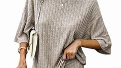 DAKIMOE Womens Pajamas 2 Piece Lounge Sets for Women Ribbed Knit Matching Outfits Loose T-Shirt and Bodycon Biker Shorts Sleepwear Sweatsuits S-XL, Camel, M