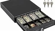 Volcora 13" Electronic Cash Register Drawer for Point of Sale (POS) System with 4 Bill 5 Coin Cash Tray, Removable Coin Compartment, 24V, RJ11/RJ12 Key-Lock, Media Slot, Black - for Small Businesses