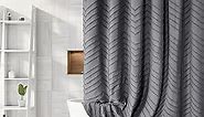 Boho Gray Shower Curtain Tufted Chevron Striped Shabby Chic Textured Cloth Shower Curtains for Bathroom, Modern Farmhouse Waterproof Shower Curtain Set with Hook, 72x72