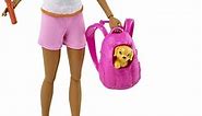 Barbie Self-Care Posable Doll, Brunette Hiking Doll with Puppy and Accessories