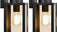 Outdoor Wall Light Fixtures, Exterior Waterproof Lanterns, Porch Sconces Wall Mounted Lighting with E26 Sockets & Glass Shades, Modern Matte Black Wall Lamps for Patio Front Door Entryway, 2-Pack