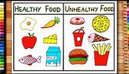 Healthy Food And Unhealthy Food Drawing | Healthy Food vs Junk Food Drawing | World Food Day Poster