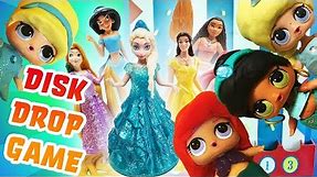 LOL Surprise Dolls Disney Princess Disk Drop Game! Starring Dollface, MC Swag, and Curious QT!