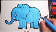 HOW TO DRAW a Cute Elephant - coloring with markers