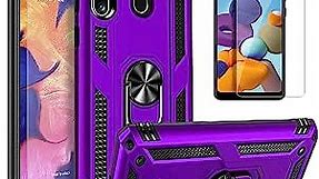 Galaxy A20 Phone Case, Samsung A20 Phone Case, with [Tempered Glass Screen Protector Included], STARSHOP Military Grade Shockproof Protective Dual Layer Phone Cover with Metal Ring Kickstand - Purple