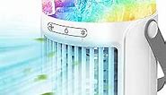 Portable Air Conditioners Fan, Evaporative Mini Cooler with 3 Speeds 7 Colors, Misting Humidifier Personal Touch Screen Desktop Cooling Fan Large Water Tank for Home Room Office White