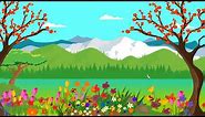 Green field flower garden mountains | cartoon background animation | butterflies