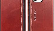 SHIELDON Wallet Case for iPhone 12 Pro 6.1", Genuine Leather iPhone 12 Folio Case Kickstand and RFID Blocking Credit Card Slots Magnetic Closure Compatible with iPhone 12/12 Pro - Retro Red
