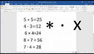 How to type multiplication symbols (signs) in Word