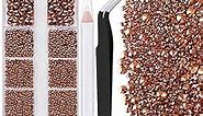 One Pack 2000 Pcs of Flatback Round Rose Gold Rhinestones 6 Sizes (1.5-6 mm) with Nail Art Rhinestone Picker Pencil And Tweezers For DIY And Salon Use