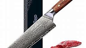 aisyoko Chef Knife 8 Inch Damascus Japan VG-10 Super Stainless Steel Professional High Carbon Super Sharp Kitchen Cooking Knife, Ergonomic Color Wooden Handle Luxury Gift Box